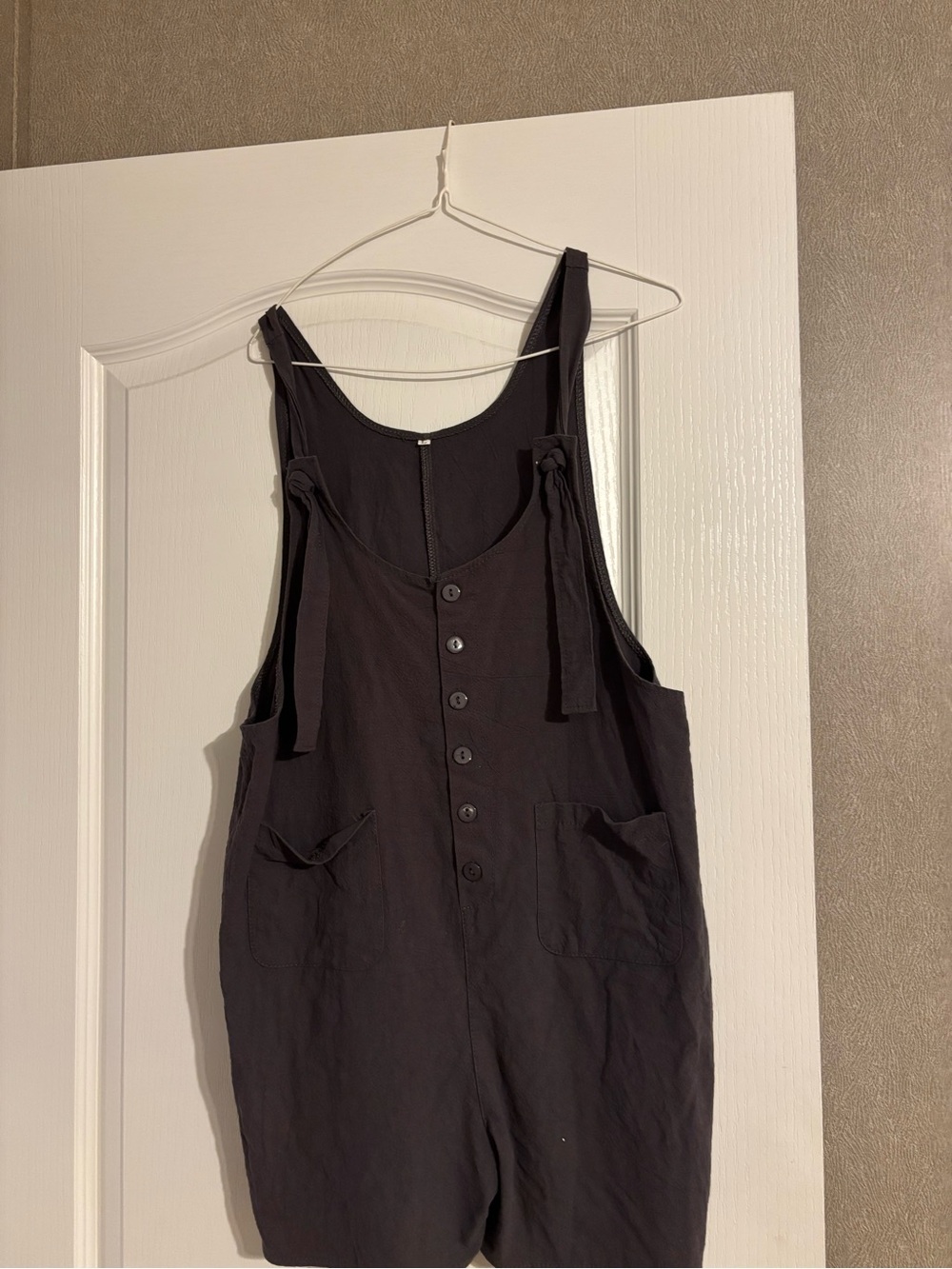 Women's Black Linen Blend Button-Front Romper
